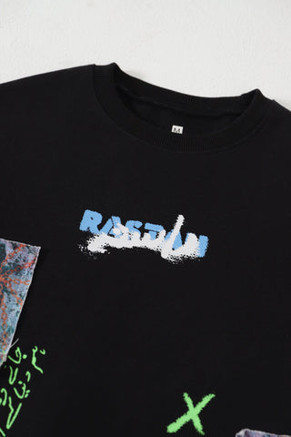 "Paray hutt" patchwork black T-shirt