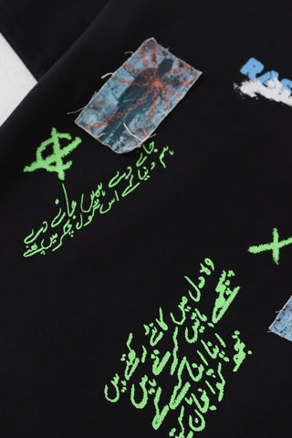 "Paray hutt" patchwork black T-shirt