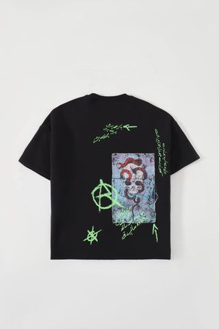 "Paray hutt" patchwork black T-shirt