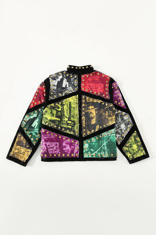 Reversible leather patch jacket