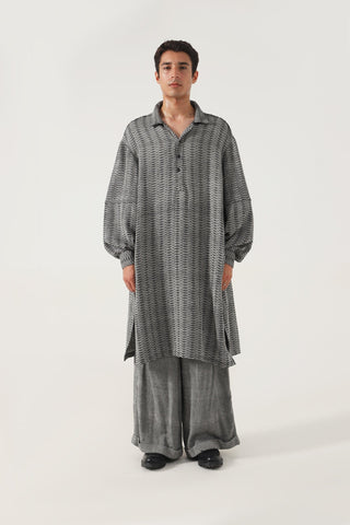 GREY HANDWOVEN KAMEEZ (LONG SHIRT) - Rastah