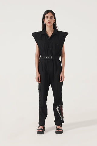 BLACK HANDWOVEN JUMPSUIT - Rastah