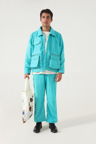 SKY BLUE HANDWOVEN PANTS - Rastah