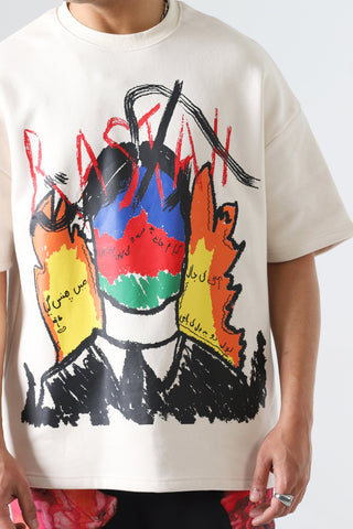 "Line of fire" printed beige T-shirt