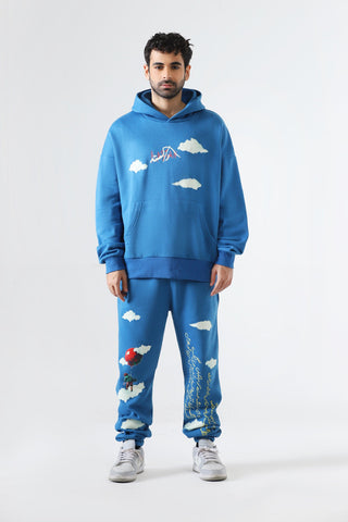 "Learning to fly" sky blue hoodie