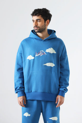 "Learning to fly" sky blue hoodie