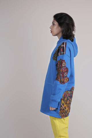 ROYAL BLUE EMBROIDERED APPLIQUE HOODIE - Rastah