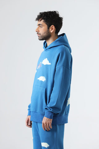 "Learning to fly" sky blue hoodie