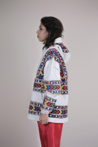 White Block Print Applique Hoodie - Rastah
