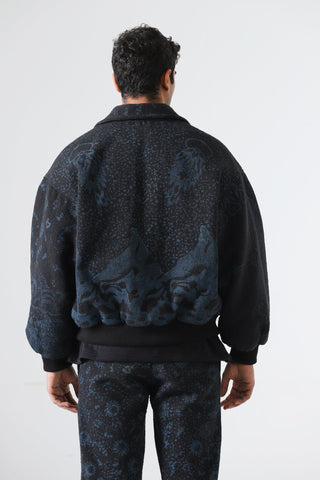 "Eye of the storm" block print bomber jacket