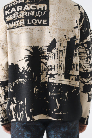 "From Karachi with love" jacquard knit sweater