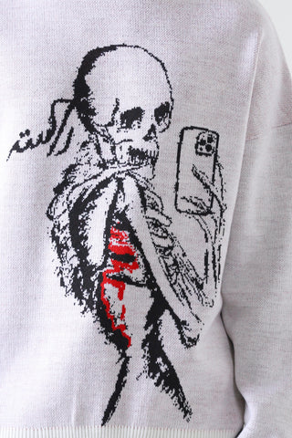 "Death by a thousand pics" jacquard knit sweatshirt