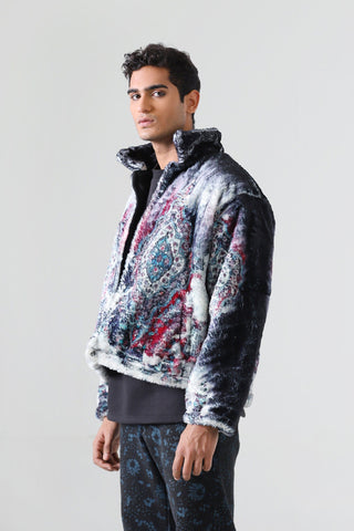 Distorted carpet print jacket