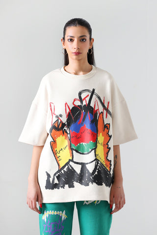 "Line of fire" printed beige T-shirt