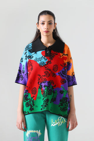 "Colours of life" jacquard knit polo shirt