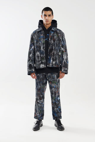 "RACING MIND" HAND PRINTED DENIM TROUSERS - Rastah