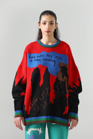 "This means something" jacquard knit sweatshirt