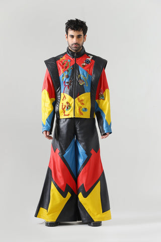 Hand-Embroidered leather racer jacket