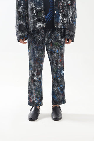 "RACING MIND" HAND PRINTED DENIM TROUSERS - Rastah