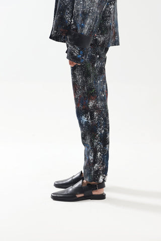 "RACING MIND" HAND PRINTED DENIM TROUSERS - Rastah