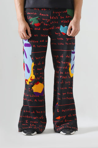 "Mindfullness" embroidered denim pants