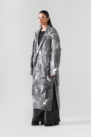 "After hours" hand-embroidered leather trench coat