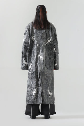"After hours" hand-embroidered leather trench coat
