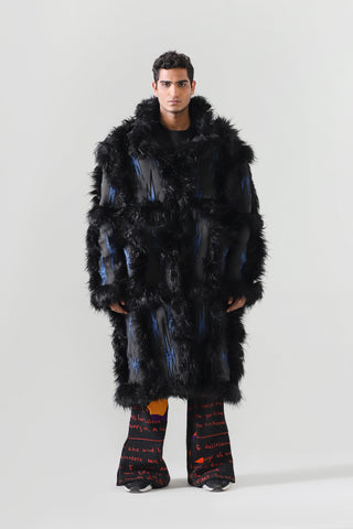 "Blue night" faux fur long coat