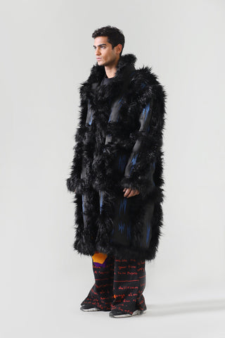 "Blue night" faux fur long coat