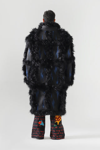 "Blue night" faux fur long coat