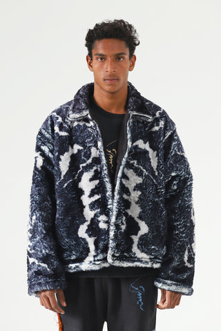 "Distortion" printed sherpa jacket