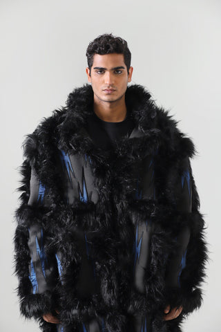 "Blue night" faux fur long coat