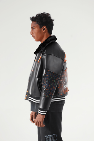Waxed leather bomber jacket