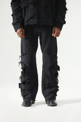 Denim handwoven strap pants