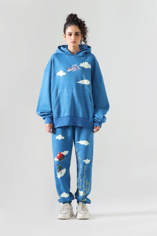 "Learning to fly" sky blue hoodie