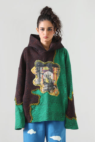 "Past of healing" hand block printed hoodie