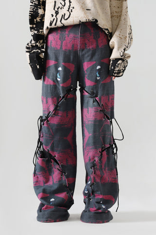 Printed panel cotton trousers