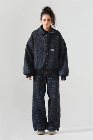 "Eye of the storm" block print bomber jacket