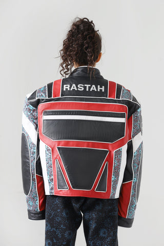 "After hours" block print biker jacket