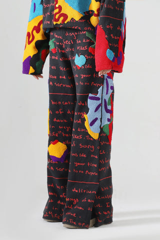 "Mindfullness" embroidered denim pants