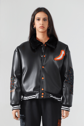 Waxed leather bomber jacket