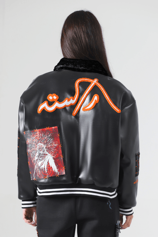 Waxed leather bomber jacket