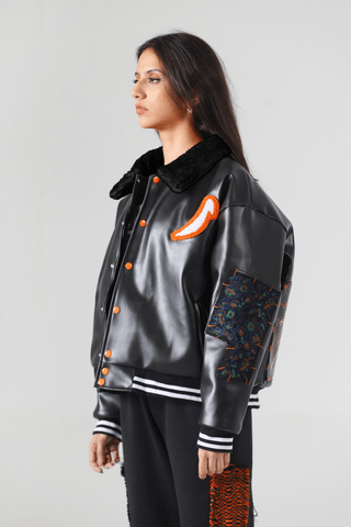 Waxed leather bomber jacket
