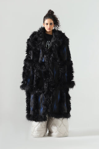 "Blue night" faux fur long coat