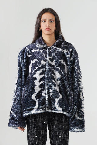 "Distortion" printed sherpa jacket