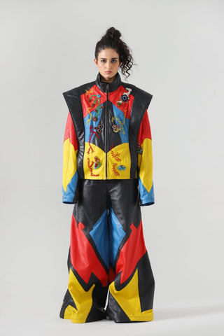 Hand-Embroidered leather racer jacket