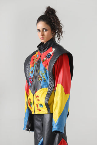 Hand-Embroidered leather racer jacket