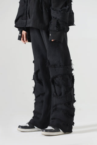 Denim handwoven strap pants