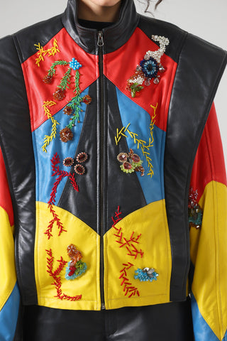 Hand-Embroidered leather racer jacket