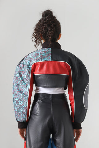 Block printed leather crop top